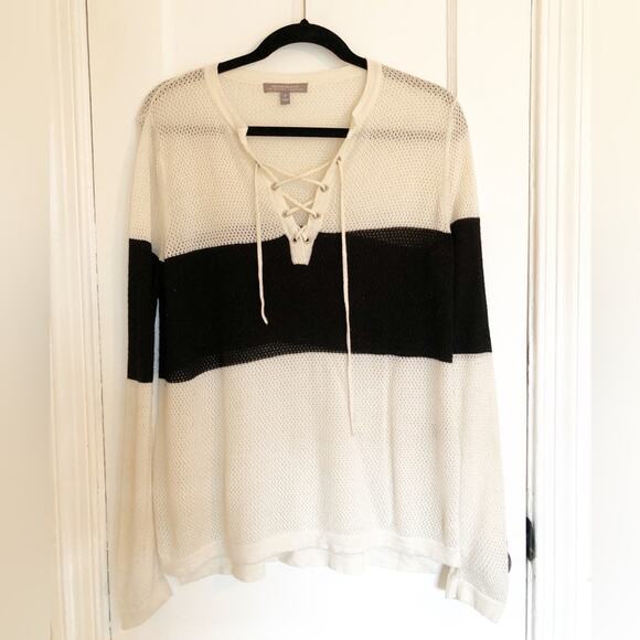 Neiman Marcus Sweaters - Neiman Marcus Silk and Cashmere Perforated Black and Ivory Colored Sweater
